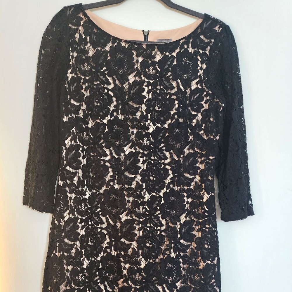 Vince Camuto Dress | Beautiful Floral Black Mini| 3/4 Lace Sleeves- Size 8- New!